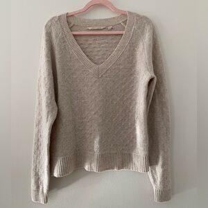 Soft Surroundings 100% Cashmere Cream Off-White V-Neck Sweater Size Large Cozy